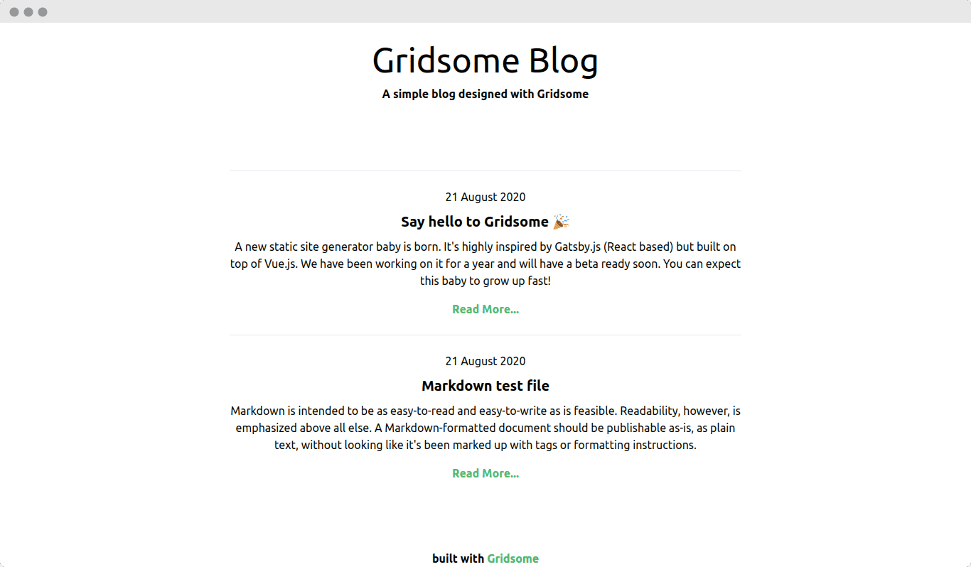 gridsome index page with posts